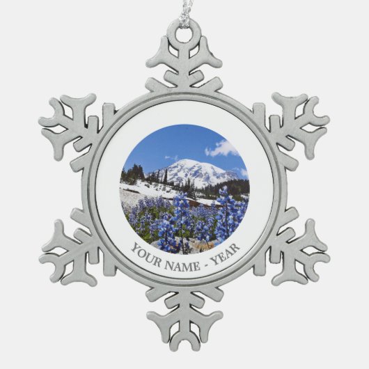 Rainier monteren op Paradise Point Tin Sneeuwvlok Ornament (Voorkant)