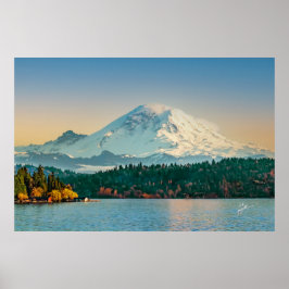 Rainier over het Washington Sunset Fine Art Poster
