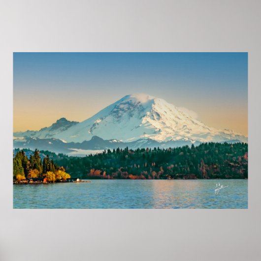 Rainier over het Washington Sunset Fine Art Poster (Voorkant)