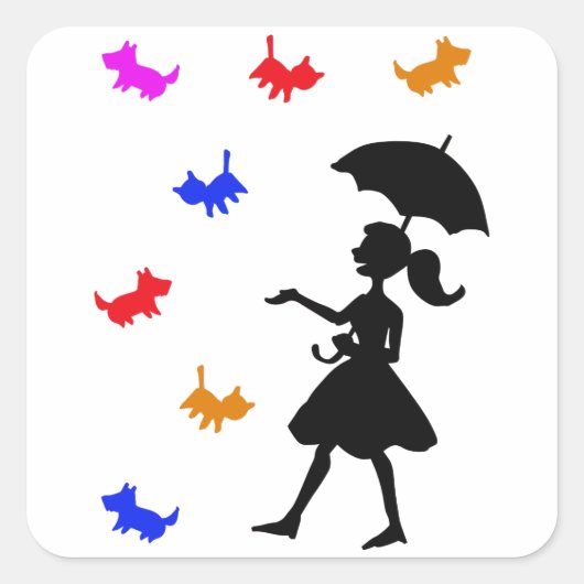 Raining Cats and Dogs Vierkante Sticker (Voorkant)