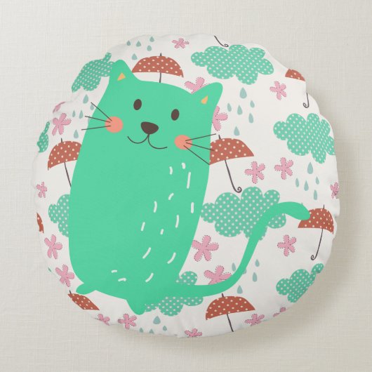 Raining Cats Rond Kussen (Voorkant)