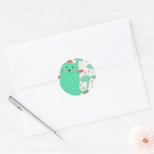 Raining Cats Ronde Sticker (Envelop)