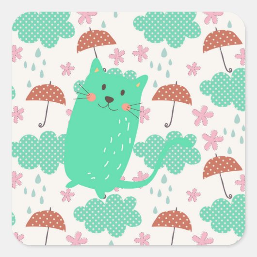 Raining Cats Vierkante Sticker (Voorkant)