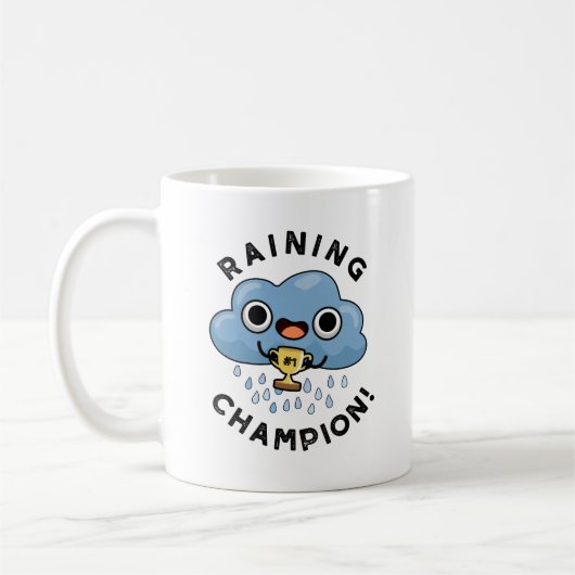 Raining Champ Funny Weather Rain Cloud Pun Koffiemok (Links)