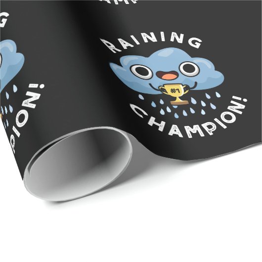 Raining Champ Grappig weer Regen Cloud Pun Dark BG Cadeaupapier (Rol Hoek)
