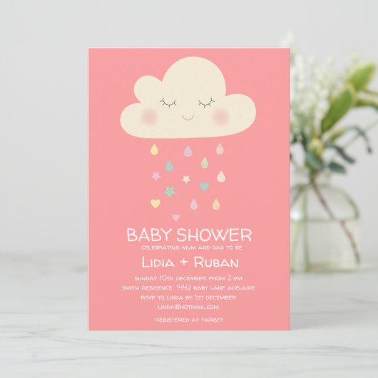 Raining Cloud Baby shower Invitation Kaart (Staand voorkant)