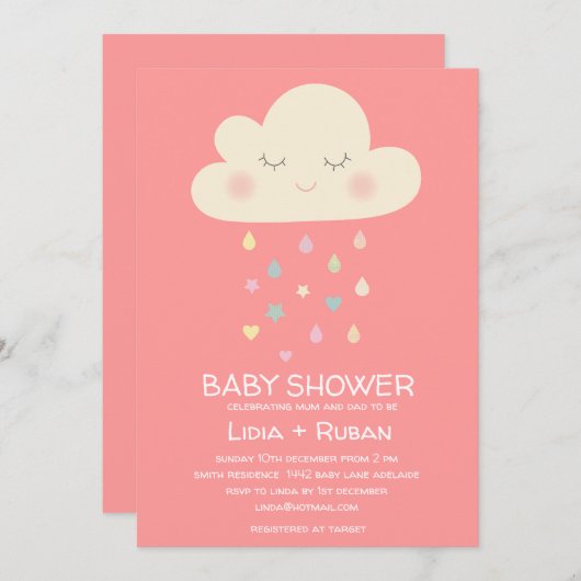 Raining Cloud Baby shower Invitation Kaart (Voorkant / Achterkant)