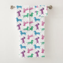 Raining Dachshunds Waterverf Pattern Bad Handdoek