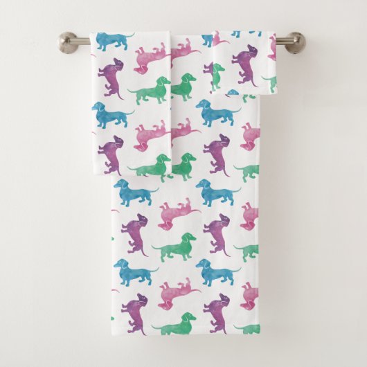 Raining Dachshunds Waterverf Pattern Bad Handdoek (Insitu)