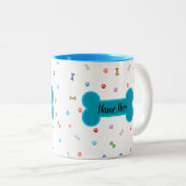 Raining Dog Paws & Botten - naam Tweekleurige Koffiemok (Voorkant rechts)