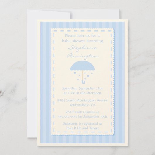 Raining harten paraplu baby shower-uitnodiging kaart (Voorkant)