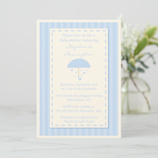 Raining harten paraplu baby shower-uitnodiging kaart (Staand voorkant)