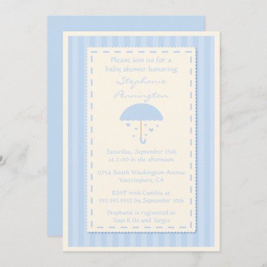 Raining harten paraplu baby shower-uitnodiging kaart (Voorkant / Achterkant)