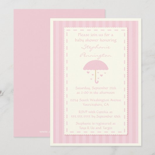 Raining harten paraplu baby shower-uitnodiging kaart (Voorkant / Achterkant)