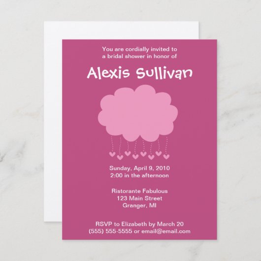 Raining Hearts Bridal Shower Invitations Kaart (Voorkant / Achterkant)