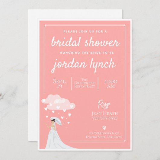 Raining Hearts Bridal Shower Uitnodiging (Voorkant / Achterkant)