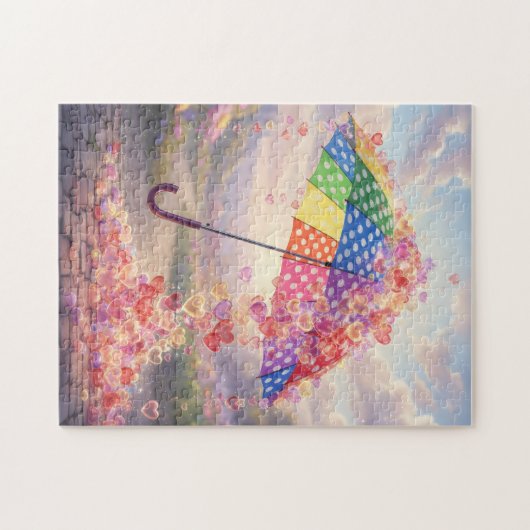 Raining Hearts Colorful umbrella Legpuzzel (Horizontaal)