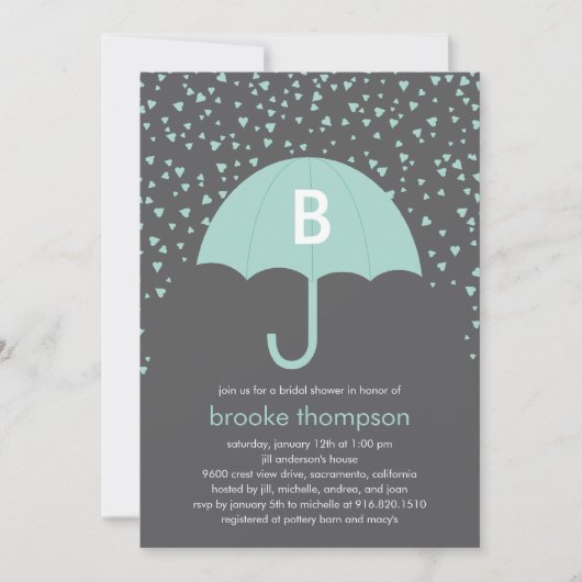 Raining Love Bridal Shower Invitation (blauw) Kaart (Voorkant)