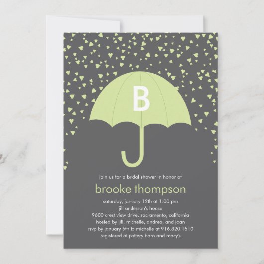 Raining Love Bridal Shower Invitation (groen) Kaart (Voorkant)