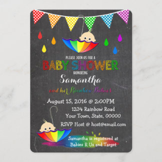 Raining Rainbow Babies Twin Baby shower Invitation Kaart