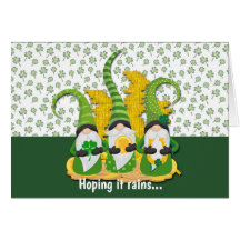 Raining Shamrocks Gnome St Patrick's Day Kaart