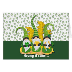 Raining Shamrocks Gnome St Patrick's Day Kaart