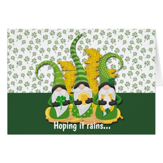 Raining Shamrocks Gnome St Patrick's Day Kaart (Voorkant Horizontaal)