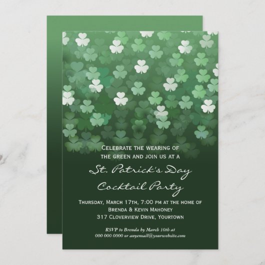 Raining Shamrocks St Patricks Day Party Invitation Kaart (Voorkant / Achterkant)