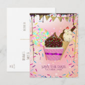 Raining Sprinkles Candy Land Sweets Save The Date Aankondigingskaart (Voorkant / Achterkant)