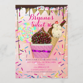 Raining Sprinkles Candy Land Zoete 16 Uitnodiginge Kaart