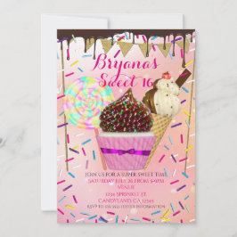 Raining Sprinkles Snoep Land Sweet 16 Uitnodiginge Kaart