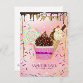 Raining Sprinkles Snoep Land Sweets Save the Date Aankondigingskaart (Voorkant / Achterkant)