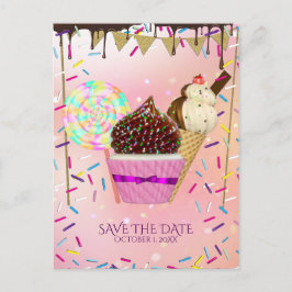Raining Sprinkles Snoep Land Sweets Save the Date Aankondigingskaart