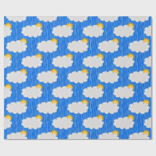 Raining Sunshine Clouds Patroon Design Blauw Cadeaupapier