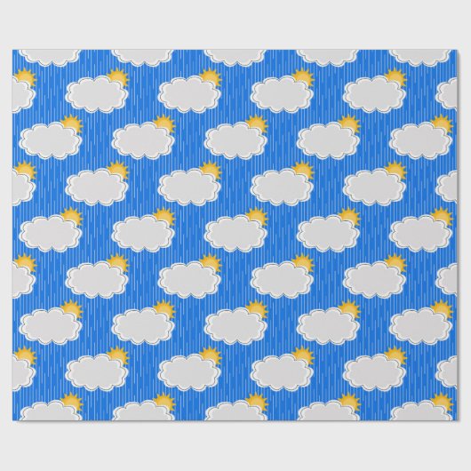 Raining Sunshine Clouds Patroon Design Blauw Cadeaupapier (Vlak)