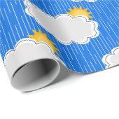 Raining Sunshine Clouds Patroon Design Blauw Cadeaupapier (Rol Hoek)