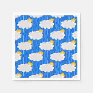 Raining Sunshine Clouds Patroon Design Blauw Servet