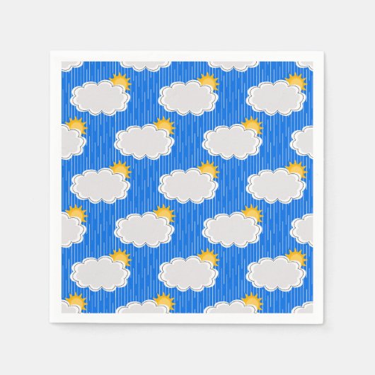 Raining Sunshine Clouds Patroon Design Blauw Servet (Voorkant)