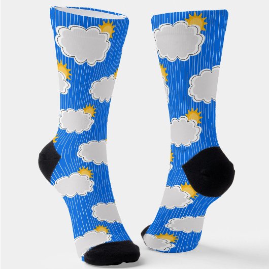 Raining Sunshine Clouds Patroon Design Blauw Sokken