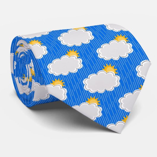 Raining Sunshine Clouds Patroon Design Blauw Stropdas