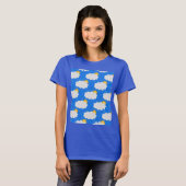 Raining Sunshine Clouds Patroon Design Blauw T-shirt (Voorkant volledig)