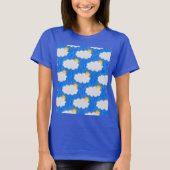 Raining Sunshine Clouds Patroon Design Blauw T-shirt (Voorkant)