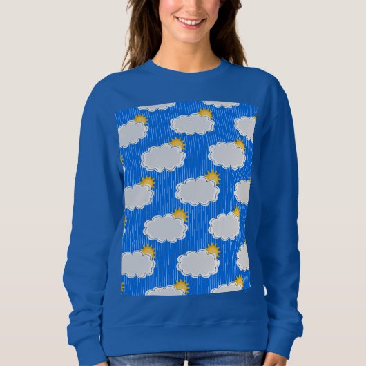 Raining Sunshine Clouds Patroon Design Blauw Trui (Voorkant)
