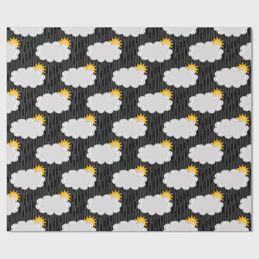 Raining Sunshine Clouds Patroon Design Zwart Cadeaupapier (Vlak)