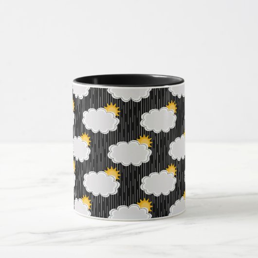 Raining Sunshine Clouds Patroon Design Zwart Mok (Midden)