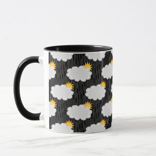 Raining Sunshine Clouds Patroon Design Zwart Mok (Links)