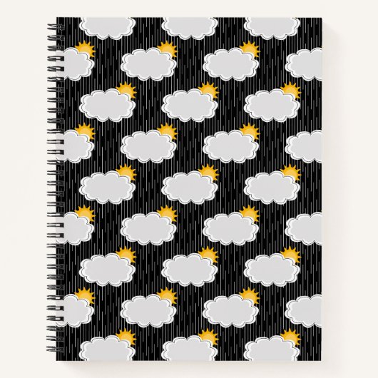 Raining Sunshine Clouds Patroon Design Zwart Notitieboek (Voorkant)