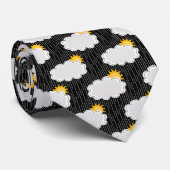 Raining Sunshine Clouds Patroon Design Zwart Stropdas (Opgerold)