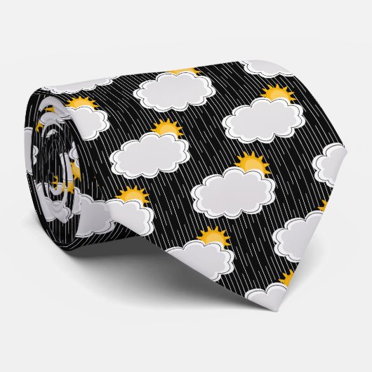 Raining Sunshine Clouds Patroon Design Zwart Stropdas (Opgerold)