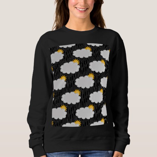 Raining Sunshine Clouds Patroon Design Zwart Trui (Voorkant)